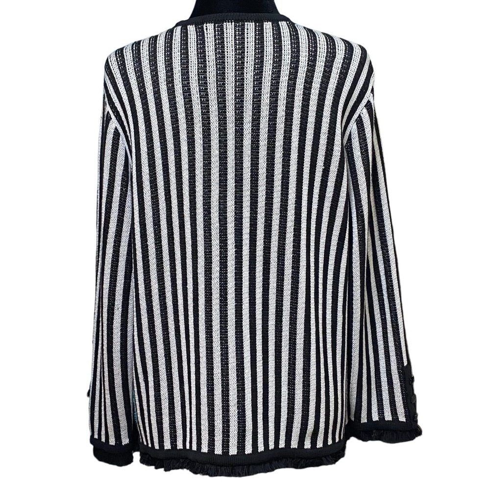 Lauren Ralph Lauren Striped Fringe Open Cardigan Sweater Retro Style Medium - Picture 3 of 5